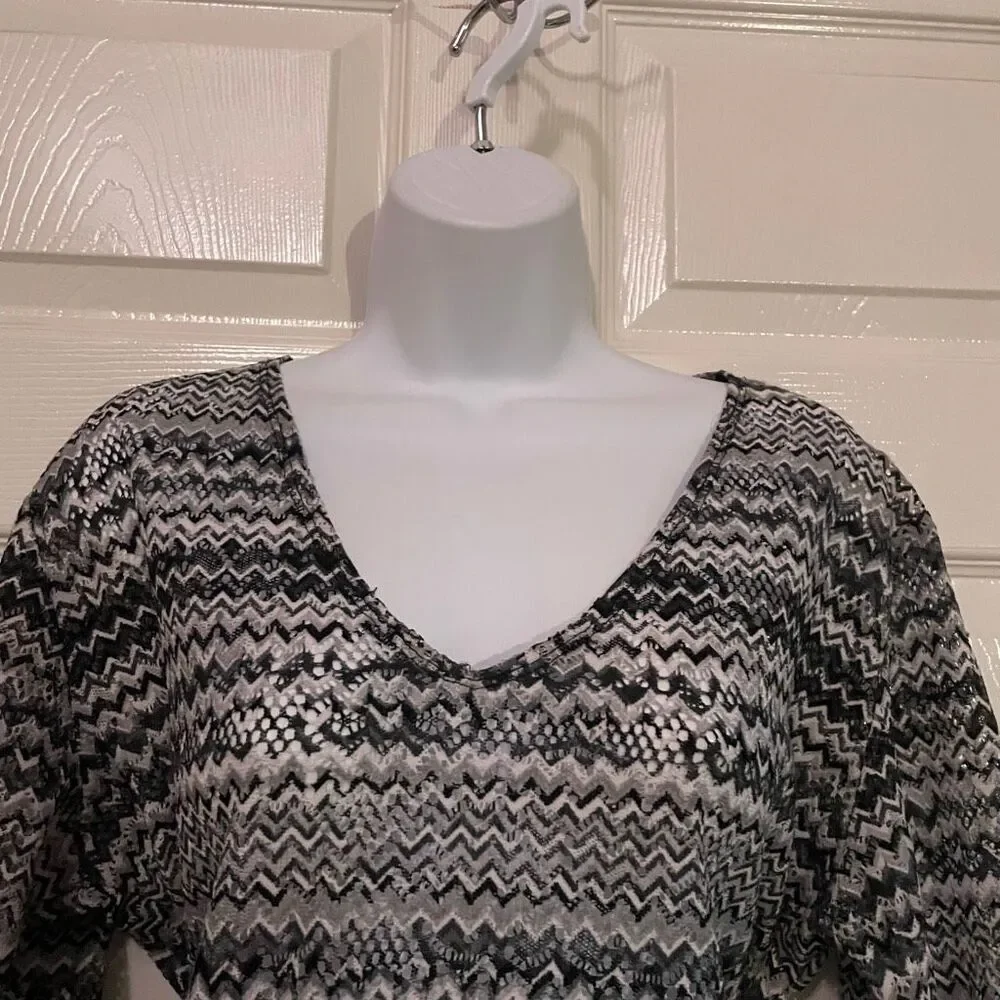 J Valdi Medium Large Bikini Cover Up Tunic Dress 3/4 Sleeve Open Knit